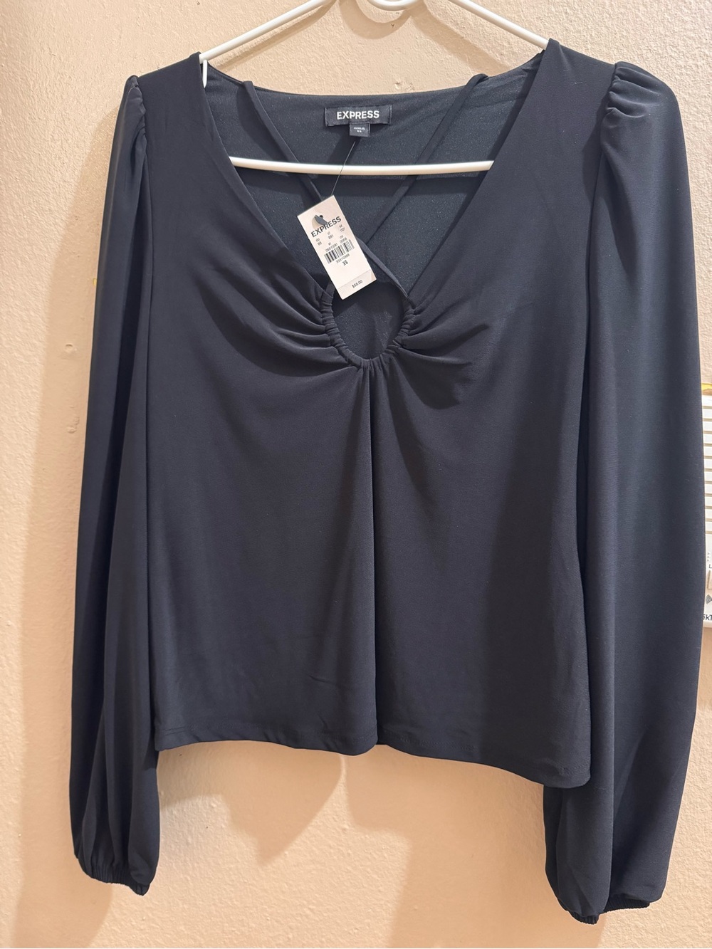 Express Navy-Black Long Sleeve Keyhole Top